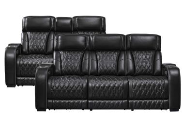 Boyington Black Leather Power Reclining Sofa & Loveseat