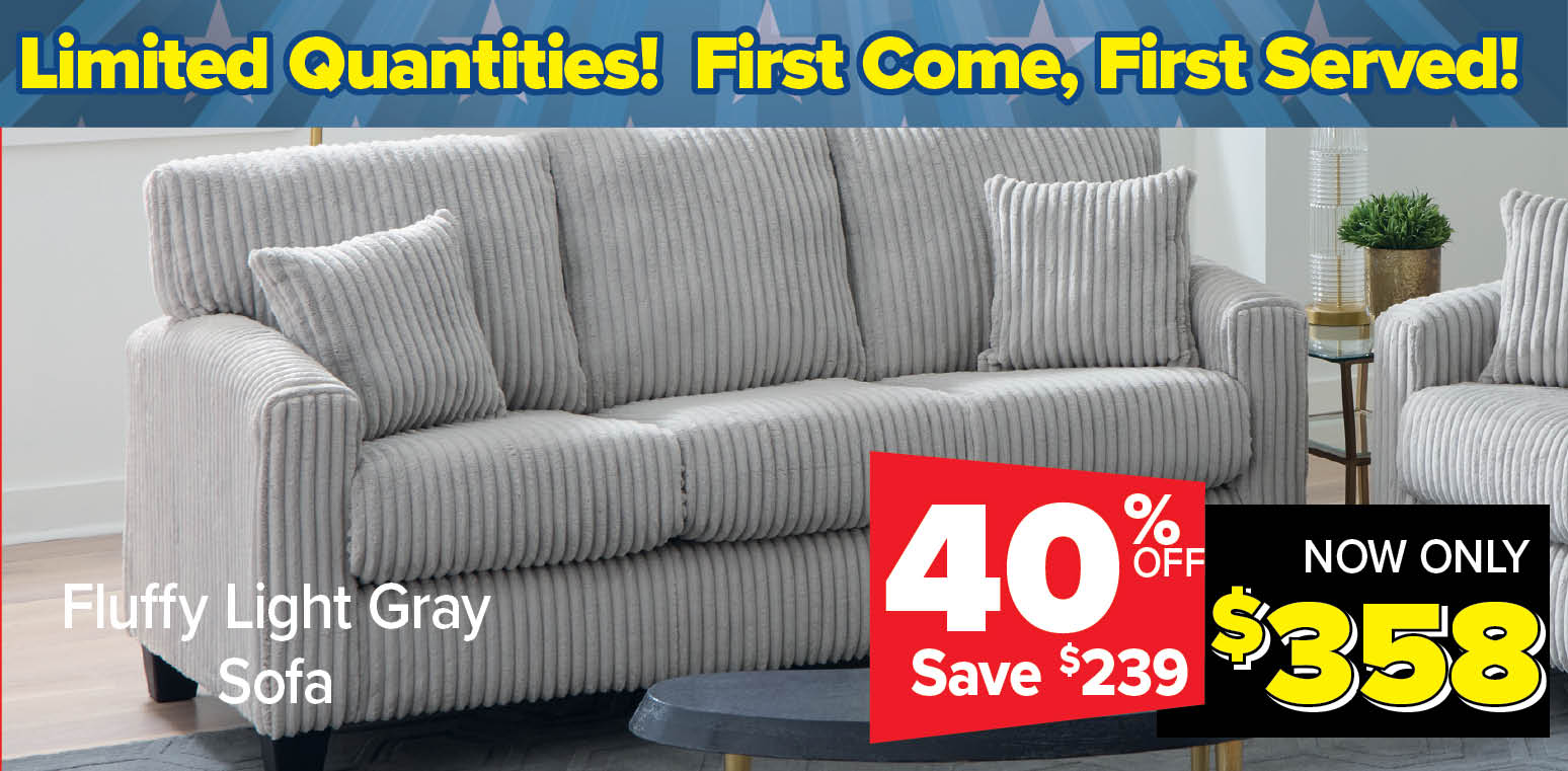 Fluffy Light Grey Sofa Now Only $358